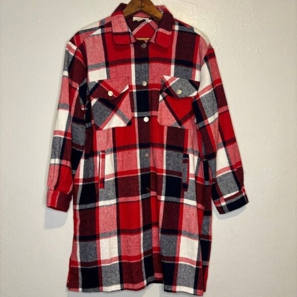 Red and Black Plaid Long Coat
